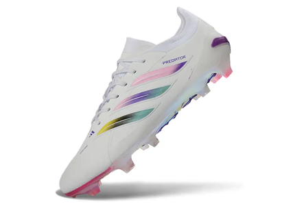 Close-up of Adidas Predator 26 Elite FG soccer cleats, featuring advanced technology for improved traction and ball control.