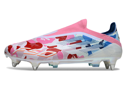Top view of Adidas F50 x BAPE Elite SG Laceless boots – showcasing the laceless construction and sleek design.
