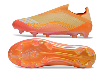 Side view of Adidas F50 Elite Laceless Firm Ground Football Boot, Designed by Lionel Messi