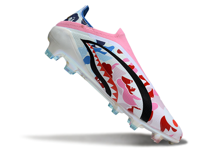 Adidas F50 Elite FG Laceless x BAPE football boots side view – limited edition camouflage green soccer cleats with BAPE print, designed for speed and control