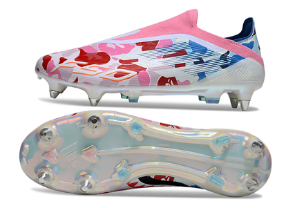 Adidas F50 x BAPE Elite SG Laceless soleplate – metallic finish with SG studs for maximum traction.