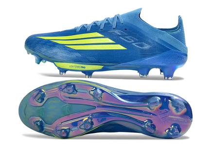 Adidas F50+ Elite FG football shoe, demonstrating the shoe's exceptional speed and agility features, ideal for professional s
