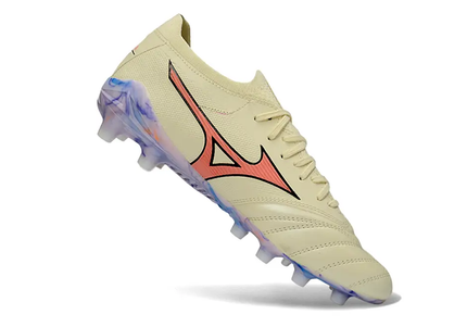 Mizuno Morelia Neo IV Japan FG football boot in action on a grass field