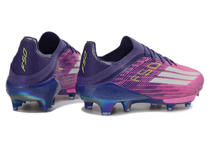 Detailed view of Adidas F50+ Elite FG football boot with innovative lacing system and studs