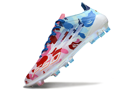 Adidas F50 Elite FG x BAPE Lace heel detail – featuring the iconic BAPE ape head logo with Adidas three-stripes branding.