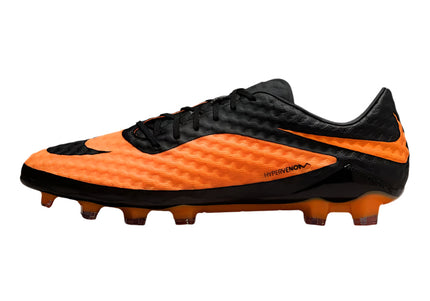 Side view of Nike Hypervenom Phantom RGN Bright Citrus Elite FG football boots in vibrant orange with black accents – elite firm ground soccer cleats